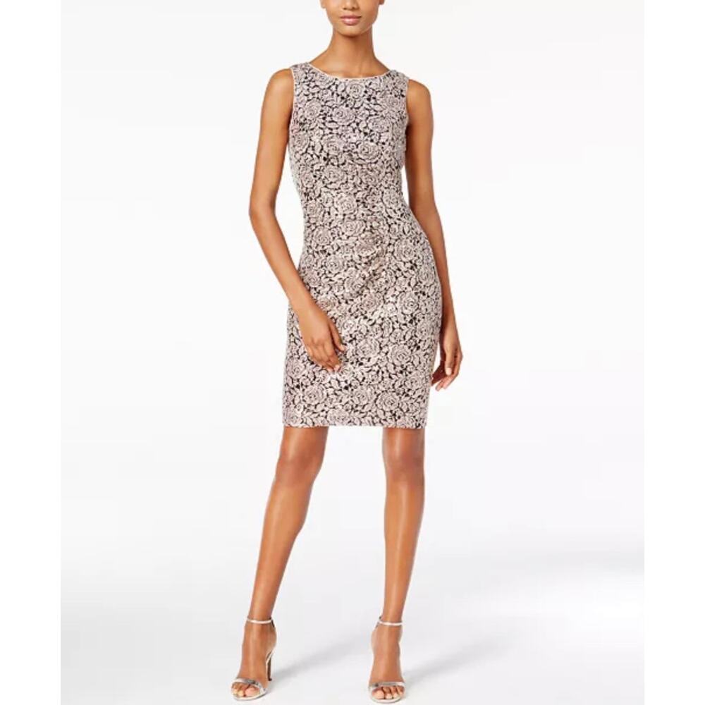 Calvin Klein Sequined Rose-Pattern Sheath Dress